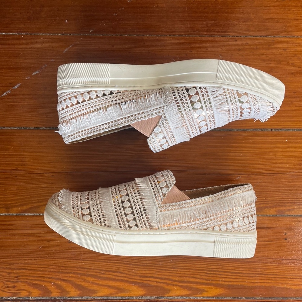 Anthropologie Beige Crochet Slip-On Sneakers
